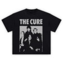 The Cure Tee featuring high-contrast black and white portrait of the band with bold "THE CURE" text