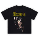 The Doors Band T-Shirt with yellow logo and vintage image of shirtless Jim Morrison and bandmates