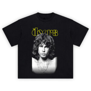 Jim Morrison The Doors T-Shirt with bold yellow logo and black-and-white portrait of the Lizard King