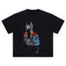 God of Thunder Thor TShirt with glowing Mjolnir, red cape, and lightning-charged armor
