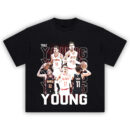 Trae Young T-Shirt featuring a bold collage of iconic Atlanta Hawks moments in a crisp DTG graphic print