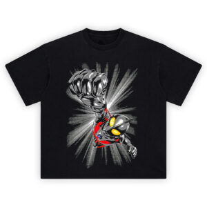 Ultraman Meteor Fist Tee with comic-style punch, halftone effect, and yellow-red highlights