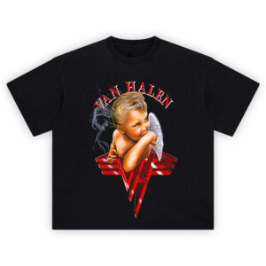 Van Halen T-shirt featuring the iconic 1984 album cover baby angel and bold red VH logo
