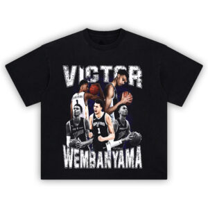 Wembanyama Rookie Year Shirt featuring Victor Wembanyama collage from his Spurs debut and Metropolitans 92 moments