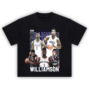 Zion Williamson T-Shirt featuring collage of Duke and New Orleans highlights in bold graphic style
