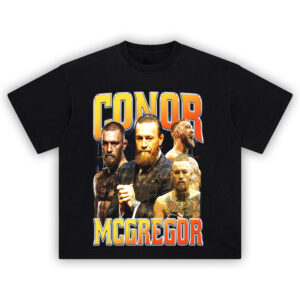 Conor McGregor T-Shirt with UFC collage of suits, fights, and Notorious expressions