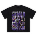 Lamar Jackson Baltimore Ravens T-shirt featuring collage of QB in action, Ravens jerseys, and dynamic football visuals