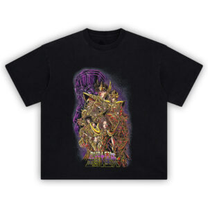 Saint Seiya Gold Saints tee with all 12 zodiac warriors, Athena, and Seiya in radiant golden armor on cosmic backdrop