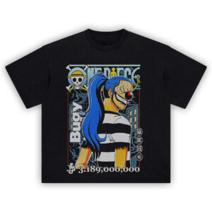 Buggy Emperor Bounty Tee with bold manga-style print of Buggy the Clown in Yonko glory and 3.1 billion bounty