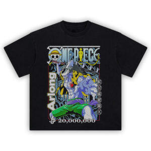 Arlong Bounty Tee featuring One Piece’s shark villain with 20 million berry bounty in vibrant manga art style