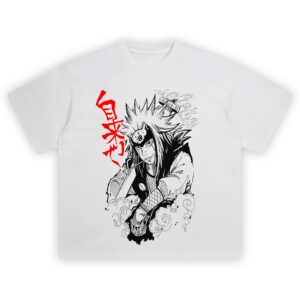 Jiraiya toad sage tee with black ink manga design and Japanese kanji for Naruto fans