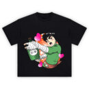 Drunken Fist Rock Lee tee with anime blush, sake bottle, and heart accents in Naruto-style character design