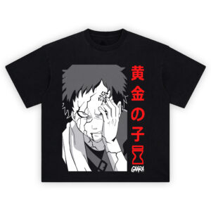 Broken Gaara tee design featuring a cracked-face Gaara covering one eye with red kanji and manga-style artwork