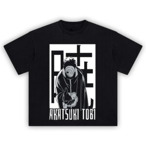 Akatsuki Tobi Tee featuring masked Obito Uchiha in spiral mask and black cloak design