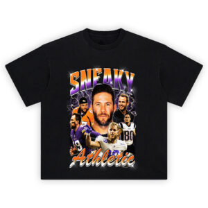 Sneaky Athletic NFL Meme T-shirt featuring collage of slot receivers and underrated football stars with bold lightning graphics