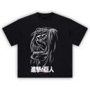 Founding Titan Scream Tee featuring Eren Yeager's monstrous titan form from Attack on Titan in detailed grayscale