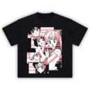 Sailor Scouts Stripe Grid Tee featuring Sailor Moon and the Inner Senshi in manga-style pink stripe panels