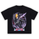 Ichigo Getsuga Slash Tee featuring Ichigo Kurosaki mid-attack with violet sword energy from Bleach