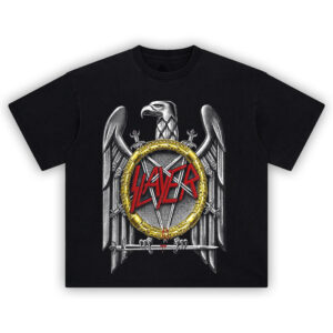 Slayer Eagle Pentagram Tee featuring the classic eagle crest, sword pentagram, and red Slayer logo