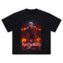 Iron Maiden Candle Crypt T-shirt featuring Eddie crouched in candlelit crypt with blood-red lighting