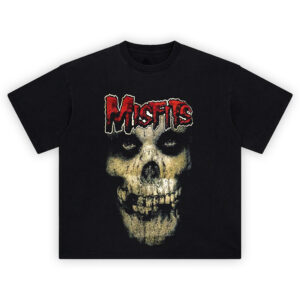 Get loud in the Misfits Skull Face Graphic Tee – a bold horror punk shirt with the Fiend skull in distressed style.