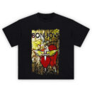Bon Jovi Dagger Heart Tee featuring Bon Jovi’s heart and dagger logo with vintage background