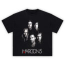 Maroon 5 V Album Graphic T-Shirt featuring full-band portrait in black and white with signature red “V”