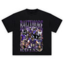 Baltimore Ravens Legacy Electric T-shirt featuring collage of players, coaches, and championship moments with electric background