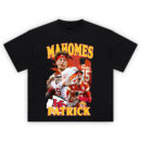Patrick Mahomes Chiefs Firestorm T-shirt featuring collage of iconic plays, Chiefs logo, and bold MVP visuals