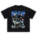 Run It Up Raiders Running Back T-shirt featuring Josh Jacobs and Marcus Allen with bold graphics and storm background
