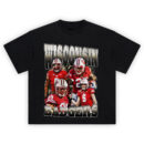 Wisconsin Badgers Football Legacy T-shirt with red and white color scheme featuring iconic players and “WISCONSIN BADGERS” text