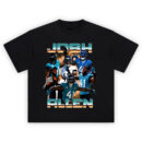 Josh Allen Jaguars Sack Machine T-shirt featuring action shots in teal uniform, Jaguars logo, and defensive play highlights
