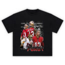 Brock Purdy 49ers Underdog QB T-shirt featuring collage of QB in action, 49ers uniform, and stadium backdrop