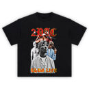 2Pac Thug Life Vintage Tribute T-shirt featuring Tupac collage, gothic red text, and lightning effects