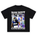 How 'Bout Them Cowboys Statement T-shirt featuring CeeDee Lamb, Dak Prescott, Micah Parsons, and Trevon Diggs in bold collage design