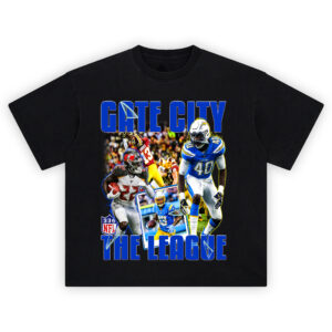Gate City The League T-shirt featuring NFL players from Greensboro, NC in bold action collage with blue theme
