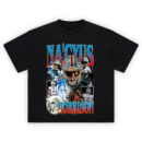 NaCyius Morrison Patriots Football T-shirt featuring game highlights collage, championship belt, and bold school colors