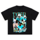 Tyreek Hill Miami Dolphins Speed T-shirt featuring fast-action collage in aqua and orange with iconic No. 10 jersey