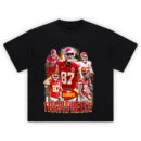 Kansas City Chiefs Travis Kelce Graph Tee featuring collage of #87 in red and white uniforms with dynamic action visuals