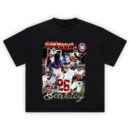 Saquon Barkley New York Giants Graphic T-shirt showing dynamic collage of #26 in action, Giants logo, and bold star outline