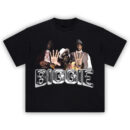 Biggie Smalls T-Shirt with vintage collage of Notorious B.I.G. in iconic 90s hip-hop looks