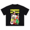 Billie Eilish Focus on the Good collage t-shirt with multiple colorful outfits and uplifting message