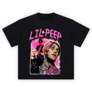 Lil Peep Forever Graphic T-shirt with collage of Lil Peep portraits and RIP 1996–2017 tribute