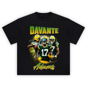 Davante Adams Route King Tee featuring collage of WR #17 in Packers uniform with energy background effect
