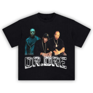 Dr Dre graphic T-shirt featuring a vintage-style collage of the iconic rapper and producer in a bold streetwear design