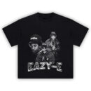 Eazy-E graphic T-shirt featuring a black-and-white collage of the iconic Compton rapper in classic 90s streetwear style