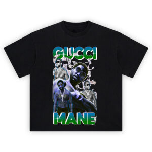 Gucci Mane Shirt with collage of rapper and flying money design
