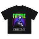 Gucci Mane Chrome Lightning Tee with neon storm background and chrome text