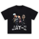 JAY-Z graphic T-shirt featuring iconic images of the Brooklyn rapper in a bold black hip-hop collage