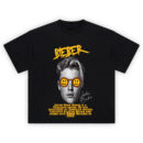 Justin Bieber Drew House Shirt with smiley glasses and bold biography design